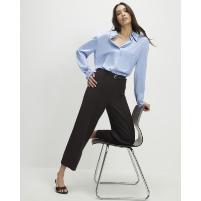 Brown Belted Cropped Wide Leg Trousers