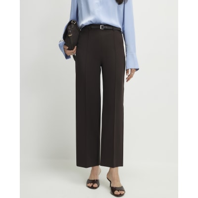Brown Belted Cropped Wide Leg Trousers