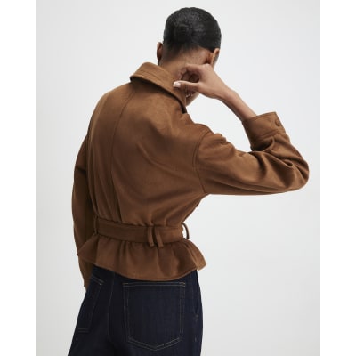 Brown Belted Faux Suede Jacket