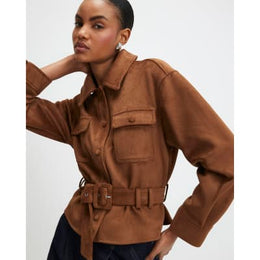 Brown Belted Faux Suede Jacket