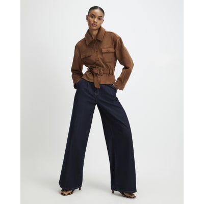 Brown Belted Faux Suede Jacket