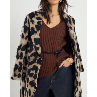 Brown Belted Ribbed Jumper