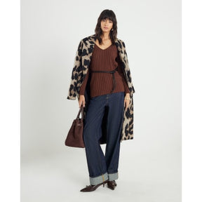 Brown Belted Ribbed Jumper