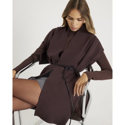 Brown Belted Sleeveless Cardigan