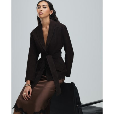 Brown Belted Suede Jacket