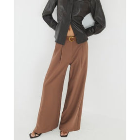 Brown Belted Wide Leg Trousers