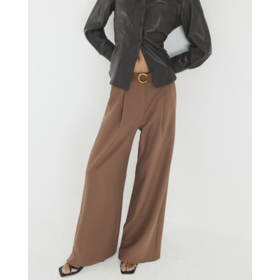 Brown Belted Wide Leg Trousers
