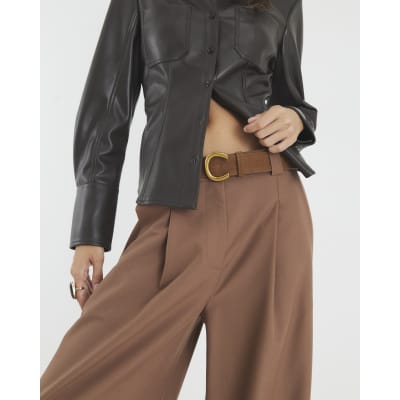 Brown Belted Wide Leg Trousers