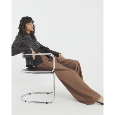 Brown Belted Wide Leg Trousers