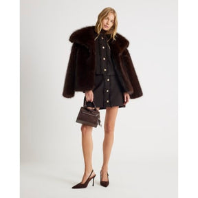 Brown Boucle Button Front Mini Skirt