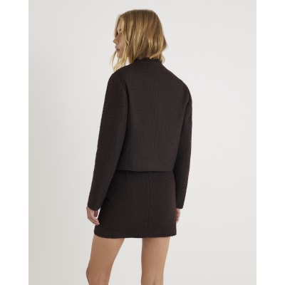 Brown Boucle Button Up Jacket