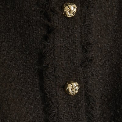Brown Boucle Button Up Jacket