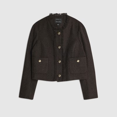 Brown Boucle Button Up Jacket