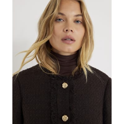 Brown Boucle Button Up Jacket