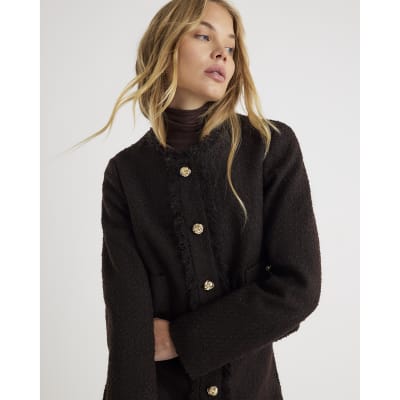 Brown Boucle Button Up Jacket