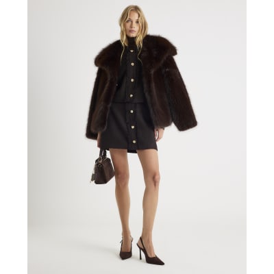 Brown Boucle Button Up Jacket