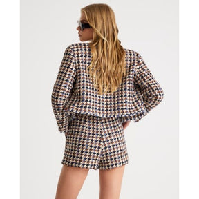 Brown Boucle Check Tailored Shorts