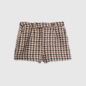 Brown Boucle Check Tailored Shorts