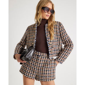 Brown Boucle Check Tailored Shorts