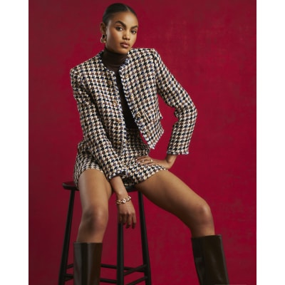 Brown Boucle Check Trophy Jacket