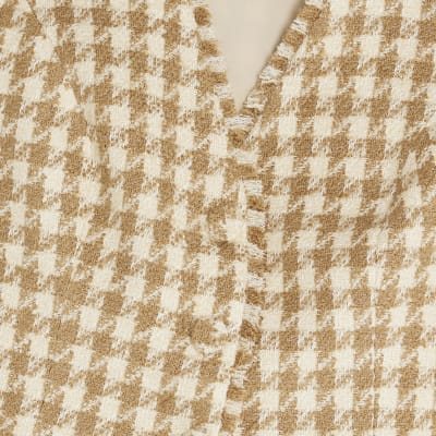 Brown Boucle Dogtooth Tailored Top