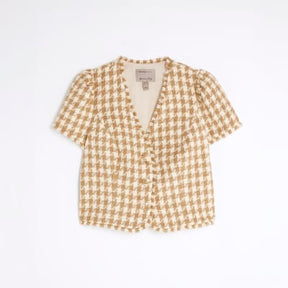 Brown Boucle Dogtooth Tailored Top