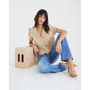Brown Boucle Dogtooth Tailored Top