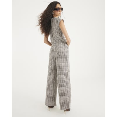 Brown Boucle Pull On Wide Leg Trousers