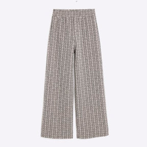 Brown Boucle Pull On Wide Leg Trousers
