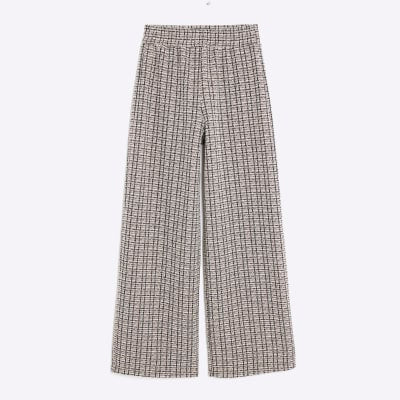 Brown Boucle Pull On Wide Leg Trousers