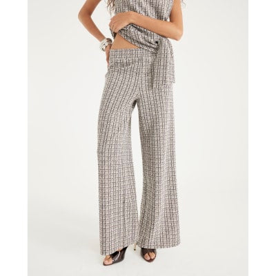 Brown Boucle Pull On Wide Leg Trousers