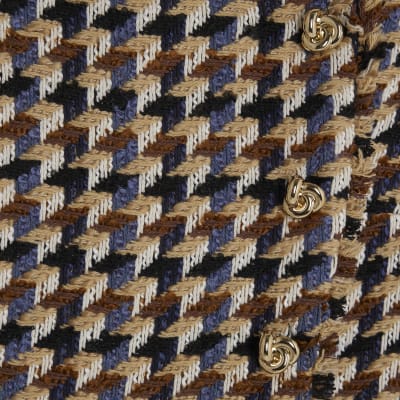 Brown Boucle Short Sleeve Check Mini Dress