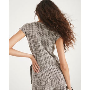 Brown Boucle Sleeveless Tie Side Top