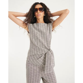 Brown Boucle Sleeveless Tie Side Top