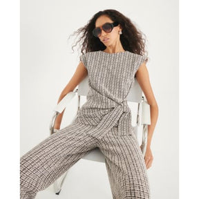 Brown Boucle Sleeveless Tie Side Top