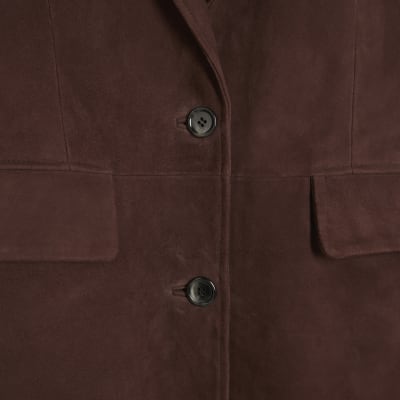 Brown Boxy Fit Suede Blazer