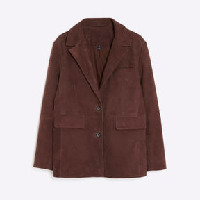 Brown Boxy Fit Suede Blazer