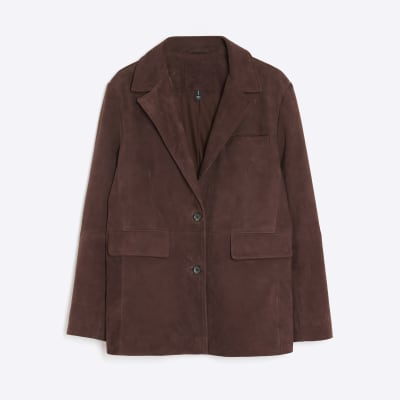 Brown Boxy Fit Suede Blazer