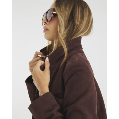 Brown Boxy Fit Suede Blazer