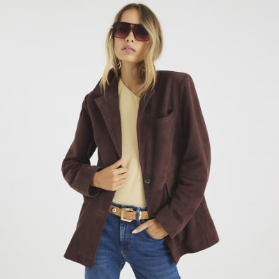 Brown Boxy Fit Suede Blazer