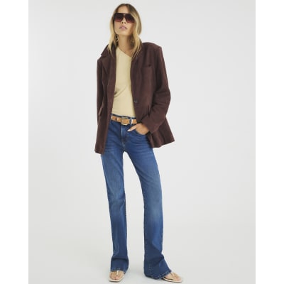 Brown Boxy Fit Suede Blazer