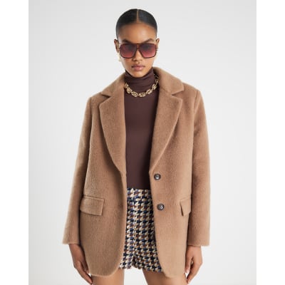 Brown Brushed Faux Wool Blazer