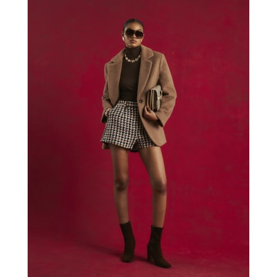 Brown Brushed Faux Wool Blazer