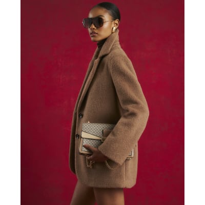 Brown Brushed Faux Wool Blazer