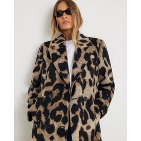 Brown Brushed Leopard Print Coat