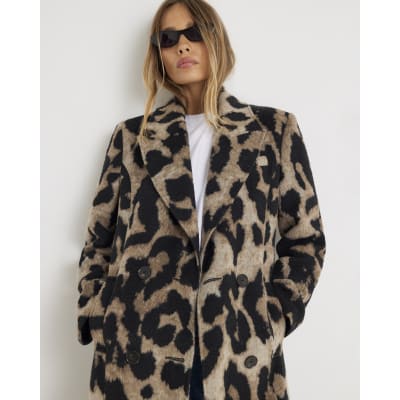 Brown Brushed Leopard Print Coat