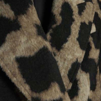 Brown Brushed Leopard Print Coat