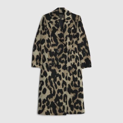 Brown Brushed Leopard Print Coat