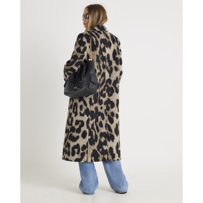 Brown Brushed Leopard Print Coat