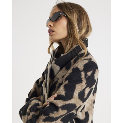 Brown Brushed Leopard Print Coat
